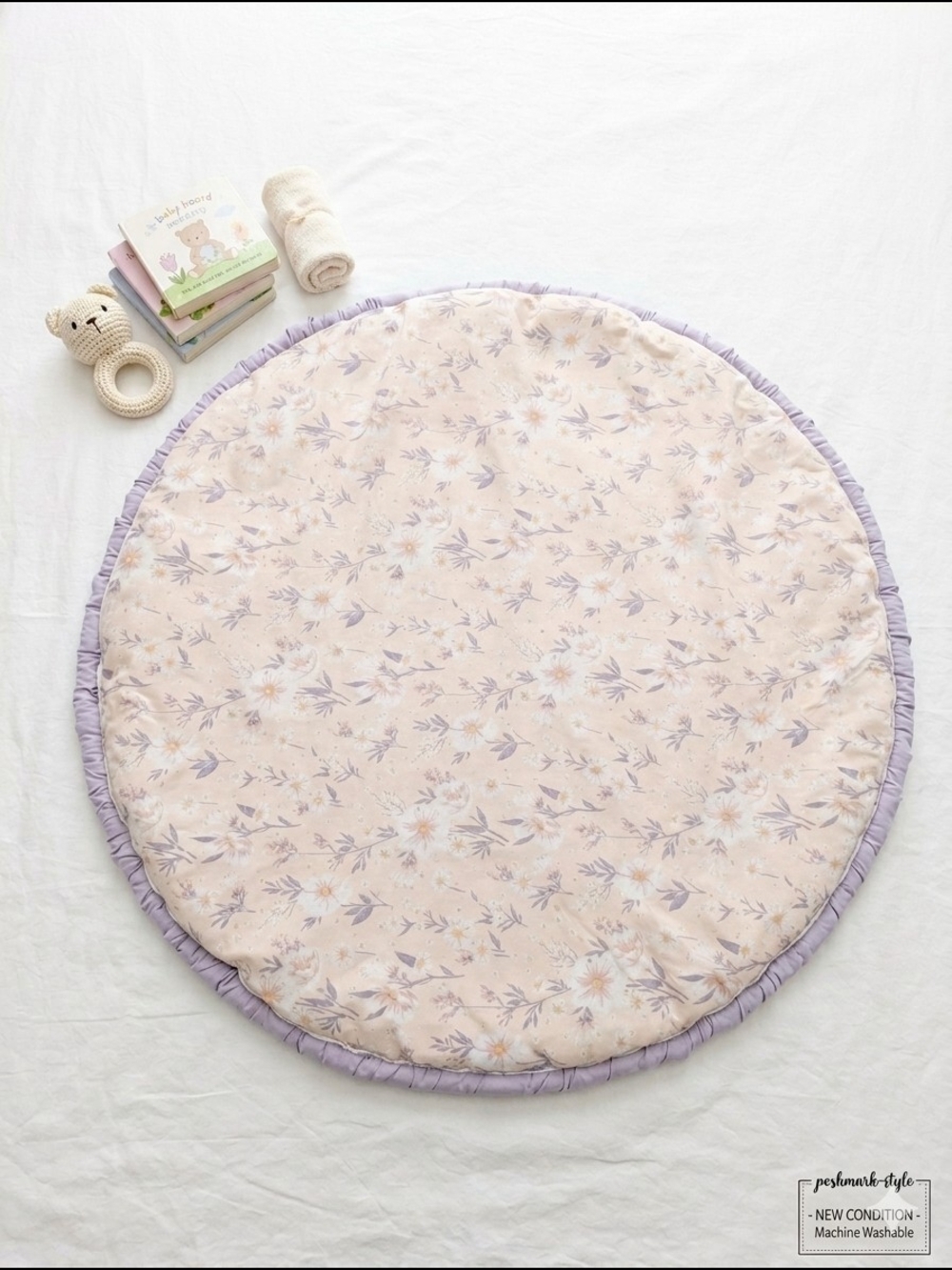 Floral Round Baby Play Mat - Lavender Trim